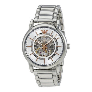 Buy Shop Emporio Armani Meccanico Skeleton Silver Dial Silver Steel Strap Watch For Men - AR1980 USA Online