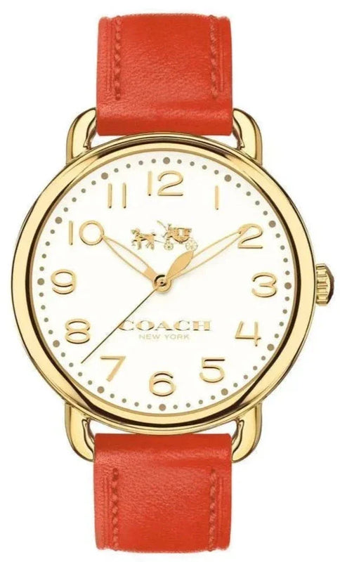 Buy Shop Coach Delancey Ivory Dial Orange Leather Strap Watch for Women - 14502719 USA Online