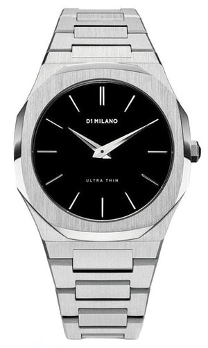 D1 Milano Ultra Thin Black Dial Silver Steel Strap Watch for Women - D1-UTBL05