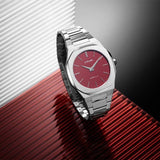 Buy Shop D1 Milano Ultra Thin Bordeaux Red Dial Silver Steel Strap Watch for Unisex - D1-UTBJ11 USA Online