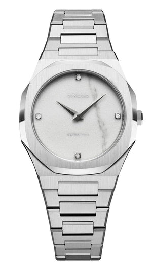 D1 Milano Ultra Thin Marble White Dial Silver Steel Strap Watch for Women - D1-UTBL13