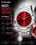 Buy Shop D1 Milano Ultra Thin Red Dial Silver Steel Strap Watch for Men - D1-UTBJ05 USA Online