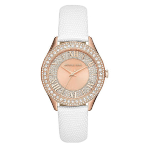 Buy Shop Michael Kors Harlowe Analog Rose Gold Dial White Leather Strap Watch For Women - MK2989 USA Online