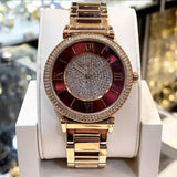 Buy Shop Michael Kors Caitlin Red Dial Rose Gold Stainless Steel Strap Watch for Women - MK3377 USA Online