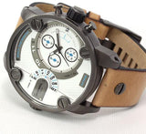 Buy Shop Diesel SBA Dual Time Chronograph White Dial Brown Leather Strap Watch For Men - DZ7269 USA Online
