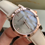 Burberry The City Diamonds Beige Dial Beige Leather Strap Watch for Women - BU9131