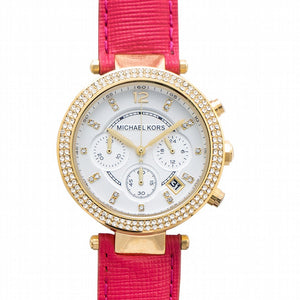Buy Shop Michael Kors Parker Chronograph White Dial Pink Leather Strap Watch for Women - MK2297 USA Online