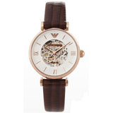 Buy Shop Emporio Armani Meccanico Skeleton Mother of Pearl Dial Brown Leather Strap Watch For Women - AR1993 USA Online