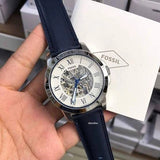 Buy Shop Fossil Grant Automatic Skeleton Silver Dial Blue Leather Strap Watch for Men - ME3111 USA Online