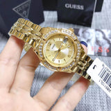 Buy Shop Guess Dazzling Diamonds Gold Dial Gold Steel Strap Watch for Women - W85110L1 USA Online