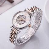 Buy Shop Emporio Armani Gianni T Bar Silver Skeleton Dial Two Tone Strap Watch For Women - AR1992 USA Online