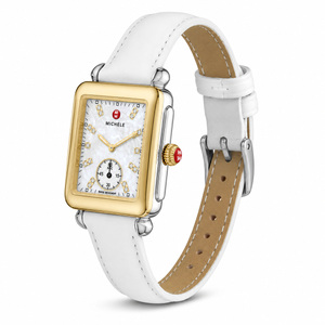 Buy Shop Michele Deco Silver Dial White Leather Strap Watch For Women - MWW06V000043 USA Online