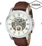 Buy Shop Fossil Grant Automatic White Dial Brown Leather Strap Watch for Men - ME3052 USA Online
