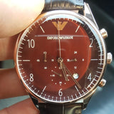Buy Shop Emporio Armani Classic Chronograph Burgundy Dial Brown Leather Strap Watch For Men - AR1890 USA Online