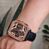 Buy Shop Fossil Inscription Automatic Skeleton Rose Gold Dial Black Leather Strap Watch for Men - BQ2572 USA Online