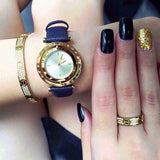 Michael Kors Averi Gold Dial Navy Blue Leather Strap Watch for Women - MK2526