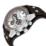 Fossil Coachman Chronograph Silver Dial Brown Leather Strap Watch for Men - CH2565