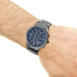 Emporio Armani Renato Chronograph Quartz Blue Dial Black Steel Strap Watch For Men - AR11215