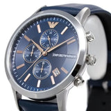 Buy Shop Emporio Armani Renato Chronograph Blue Dial Black Leather Strap Watch For Men - AR11216 USA Online