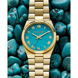 Buy Shop Michael Kors Channing Turquoise Dial Gold Steel Strap Watch For Women - MK5894 USA Online