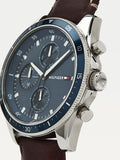 Buy Shop Tommy Hilfiger Parker Chronograph Blue Dial Brown Leather Strap Watch For Men - 1791837 USA Online
