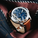 Buy Shop Fossil Grant Twist Multifunction Blue Dial Brown Leather Strap Watch for Men - ME1161 USA Online