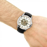 Buy Shop Fossil Grant Automatic Skeleton White Dial Black Leather Strap Watch for Men - ME3101 USA Online