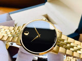 Buy Shop Movado Museum Black Dial Gold Steel Strap Watch For Men - 606997 USA Online
