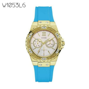Buy Shop Guess Limelight Crystal White Dial Light Blue Rubber Strap Watch for Women - W1053L6 USA Online