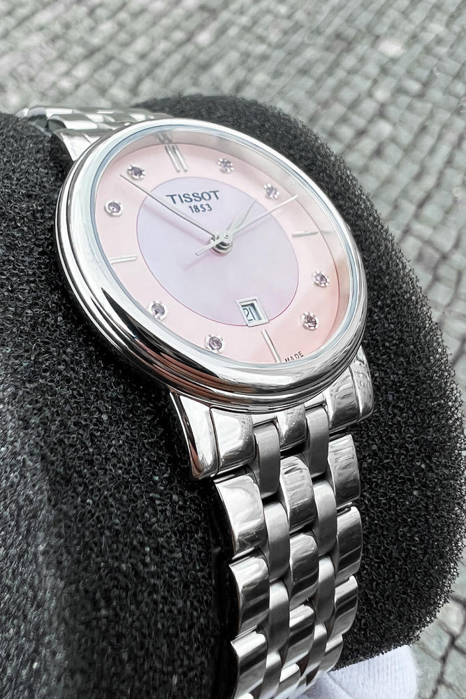 Buy Shop Tissot T Classic Carson Premium Lady Mother of Pearl Pink Dial Silver Steel Strap Watch For Women - T122.210.11.159.00 USA Online