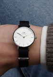 Buy Shop Daniel Wellington Classic Petite Cornwall White Dial Black Nylon Strap Watch For Women - DW00100252 USA Online