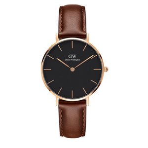Buy Shop Daniel Wellington Petite St Mawes Black Dial Brown Leather Strap Watch For Women - DW00100169 USA Online