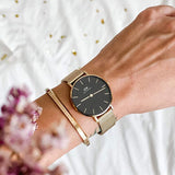 Buy Shop Daniel Wellington Classic Petite Black Dial Gold Mesh Bracelet Watch For Women - DW00100347 USA Online