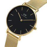 Buy Shop Daniel Wellington Classic Petite Black Dial Gold Mesh Bracelet Watch For Women - DW00100347 USA Online