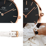 Buy Shop Daniel Wellington Classic Petite Bondi Black Dial White Leather Strap Watch For Women - DW00100283 USA Online