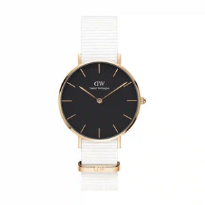 Buy Shop Daniel Wellington Classic Petite Dover Black Dial White NATO Strap Watch For Women - DW00100312 USA Online