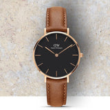 Buy Shop Daniel Wellington Classic Petite Durham Black Dial Brown Leather Strap Watch For Women - DW00100166 USA Online