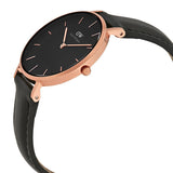 Buy Shop Daniel Wellington Petite Sheffield Black Dial Black Leather Strap Watch For Women - DW00100168 USA Online