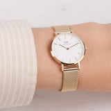 Buy Shop Daniel Wellington Classic Petite Evergold White Dial Gold Mesh Bracelet Watch For Women - DW00100350 USA Online
