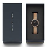 Buy Shop Daniel Wellington Classic Petite Melrose Black Dial Rose Gold Mesh Bracelet Watch For Women - DW00100217 USA Online