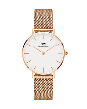 Buy Shop Daniel Wellington Classic Petite Melrose White Dial Rose Gold Mesh Bracelet Watch For Women - DW00100163 USA Online