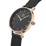 Buy Shop Daniel Wellington Classic Petite Pressed Ashfield Black Dial Black Mesh Bracelet Watch For Women - DW00100441 USA Online