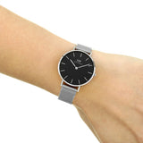 Buy Shop Daniel Wellington Classic Petite Sterling Black Dial Silver Mesh Bracelet Watch For Women - DW00100162 USA Online