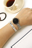 Buy Shop Daniel Wellington Classic Petite Sterling Black Dial Silver Mesh Bracelet Watch For Women - DW00100162 USA Online