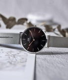 Buy Shop Daniel Wellington Classic Petite Sterling Black Dial Silver Mesh Bracelet Watch For Women - DW00100162 USA Online