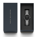 Buy Shop Daniel Wellington Classic Petite Sterling Black Dial Silver Mesh Bracelet Watch For Women - DW00100162 USA Online