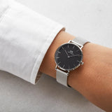 Buy Shop Daniel Wellington Classic Petite Sterling Black Dial Silver Mesh Bracelet Watch For Women - DW00100162 USA Online