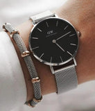 Buy Shop Daniel Wellington Classic Petite Sterling Black Dial Silver Mesh Bracelet Watch For Women - DW00100162 USA Online