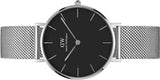 Buy Shop Daniel Wellington Classic Petite Sterling Black Dial Silver Mesh Bracelet Watch For Women - DW00100162 USA Online