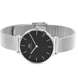Buy Shop Daniel Wellington Classic Petite Sterling Black Dial Silver Mesh Bracelet Watch For Women - DW00100162 USA Online